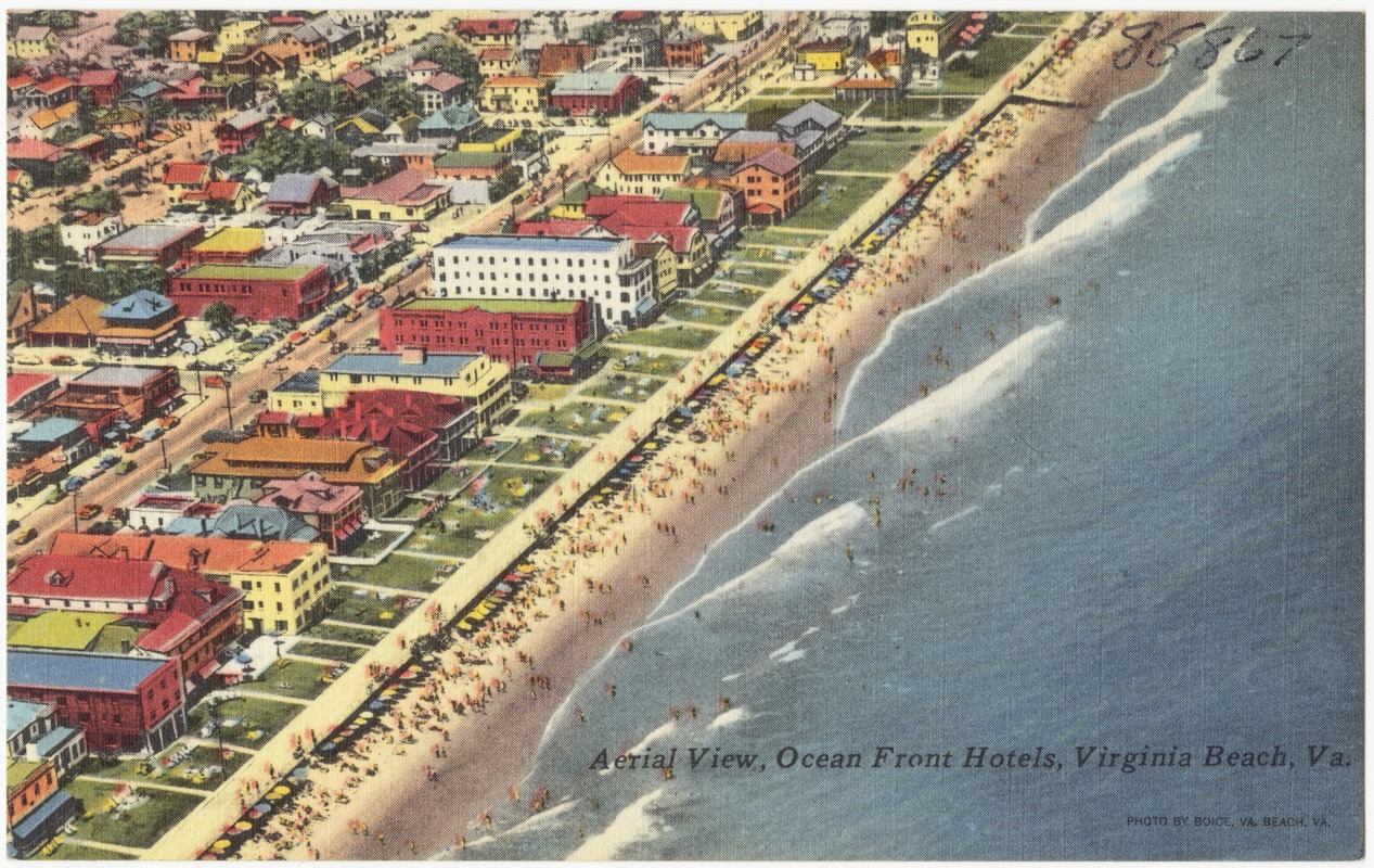 Aerial View, Ocean Front Hotels, Virginia Beach, Va. - Digital for Map Of Virginia Beach Hotels