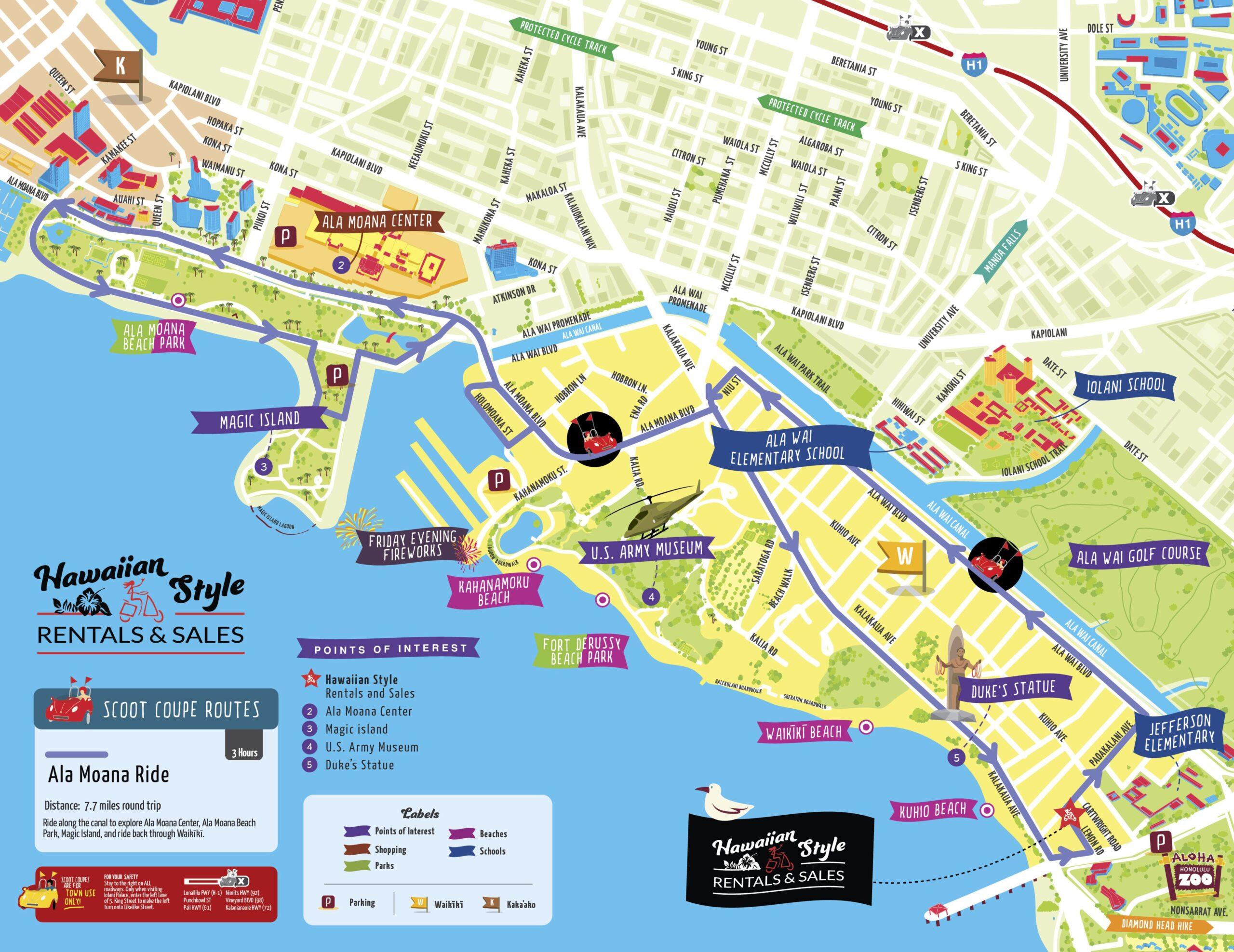 Ala Moana Beach Park And Magic Island On A Scoot Coupe intended for Ala Moana Beach Park Map
