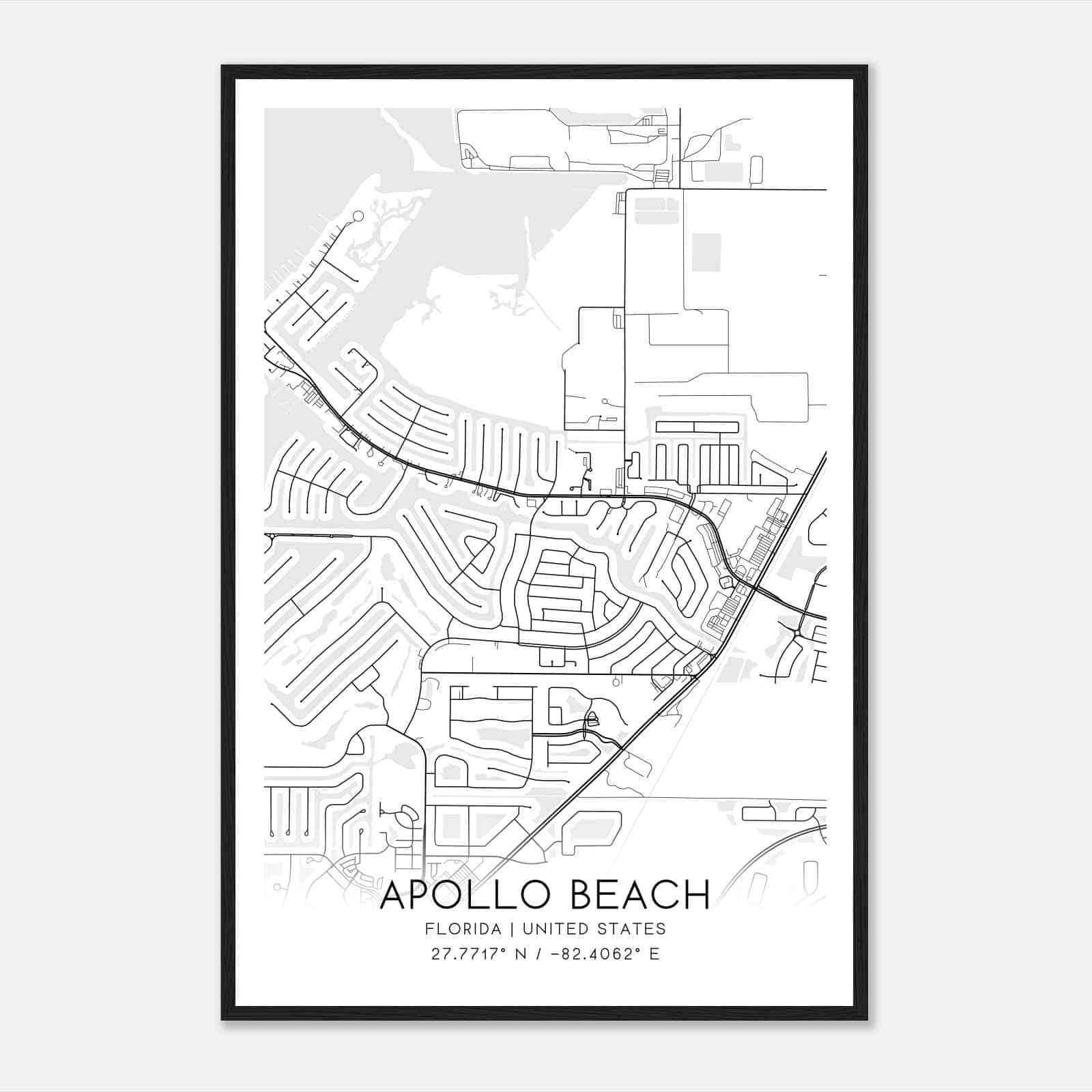 Apollo Beach Florida Map Poster, Modern Home Decor Wall Art Print - Custom Maps &amp;amp; Posters intended for Map of Apollo Beach Florida