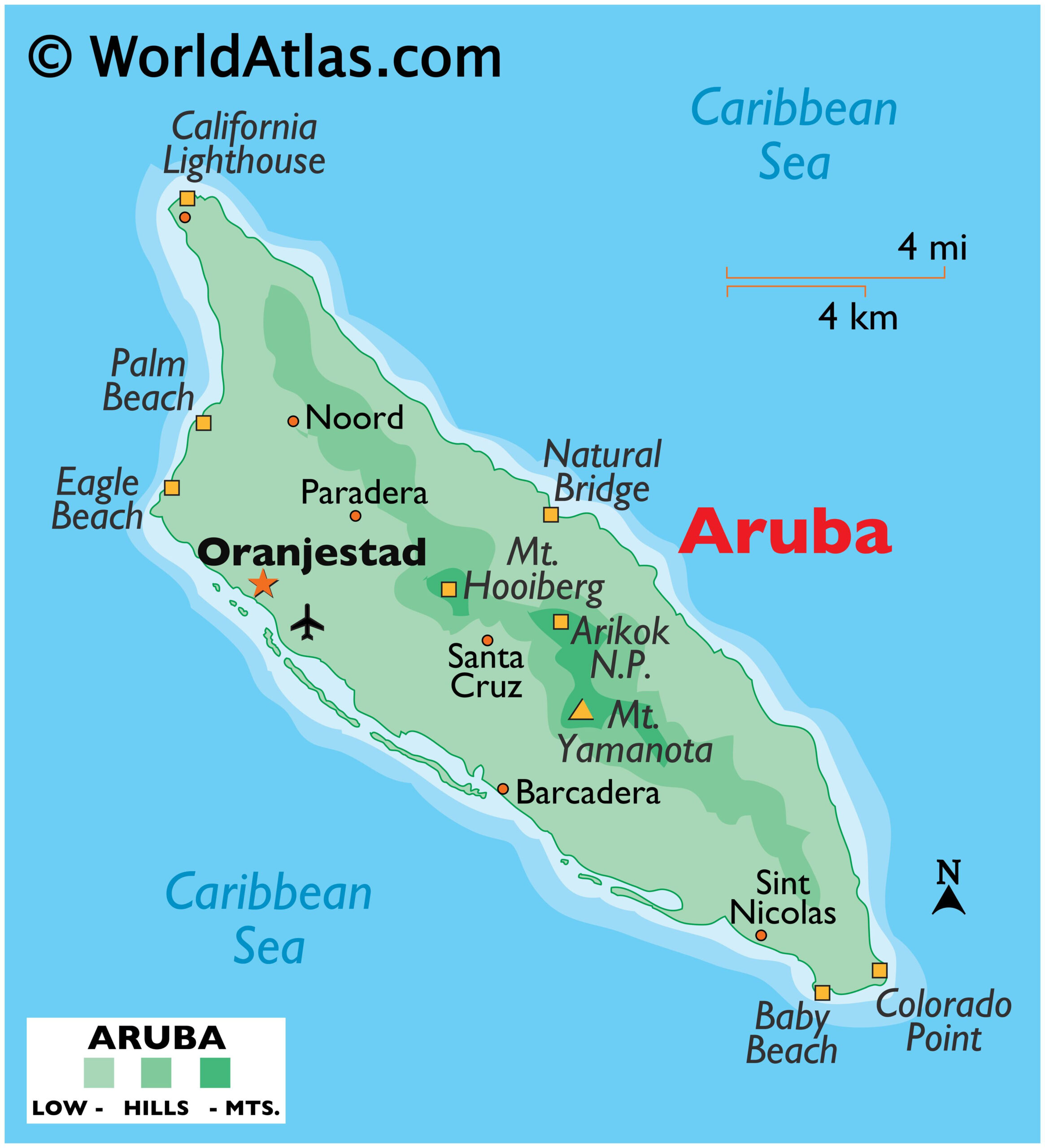 Aruba Maps &amp;amp; Facts - World Atlas inside Map of Aruba Palm Beach