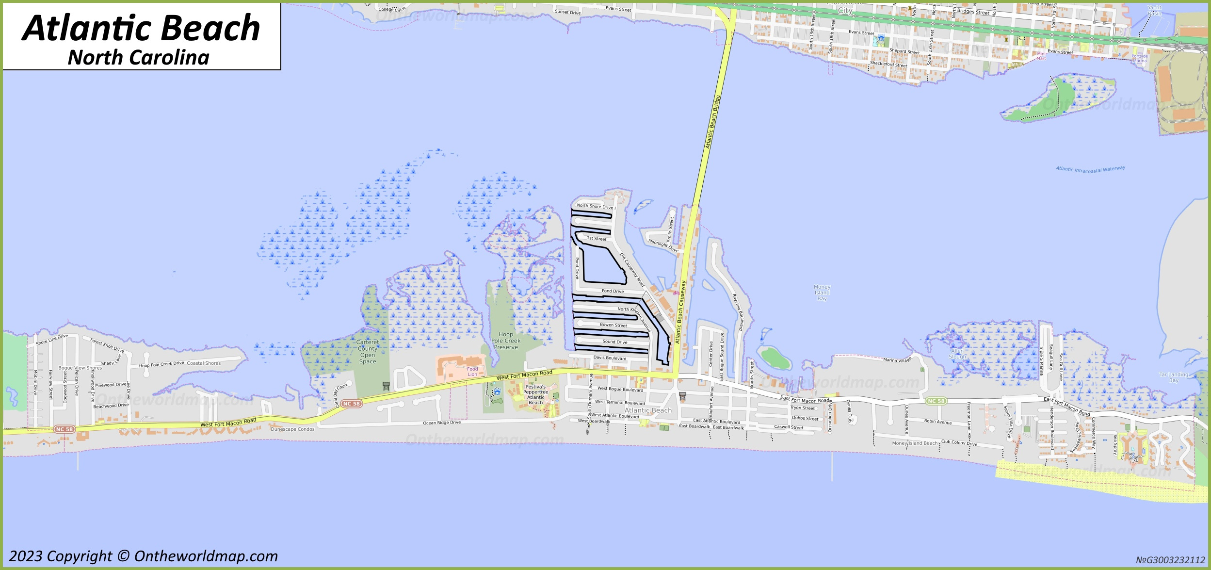 Atlantic Beach Map | North Carolina - Ontheworldmap throughout Atlantic Beach North Carolina Map