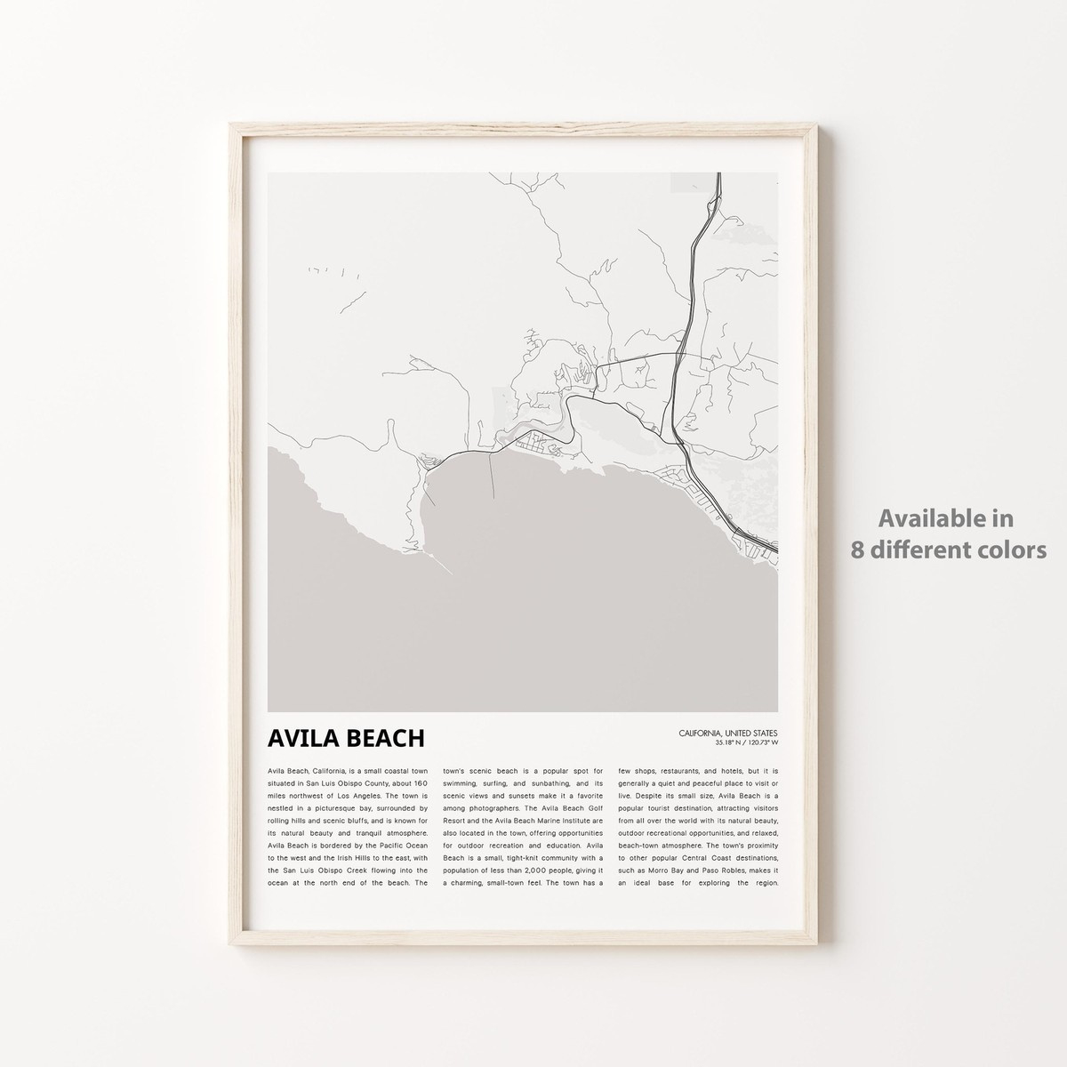 Avila Beach City Map Print, California Travel Poster, Wall Art regarding Map Of Avila Beach California