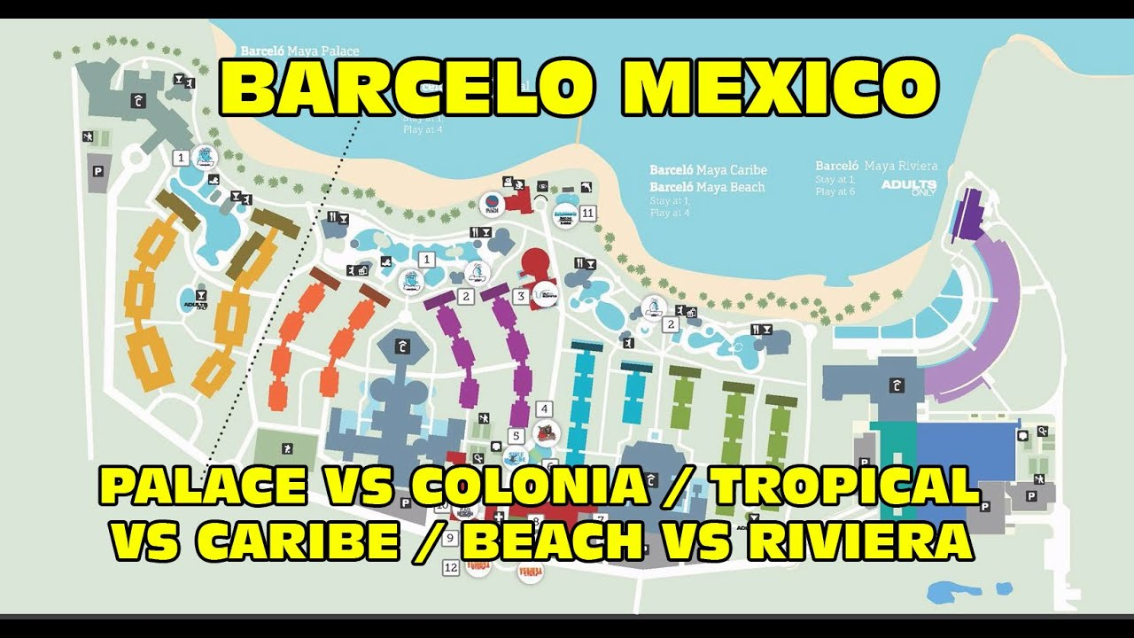 Barcelo Maya Palace Vs Tropical &amp;amp; Colonial Vs Caribe &amp;amp; Beach Vs Riviera Explained Review &amp;amp; Tour inside Mapa Barcelo Maya Beach Resort