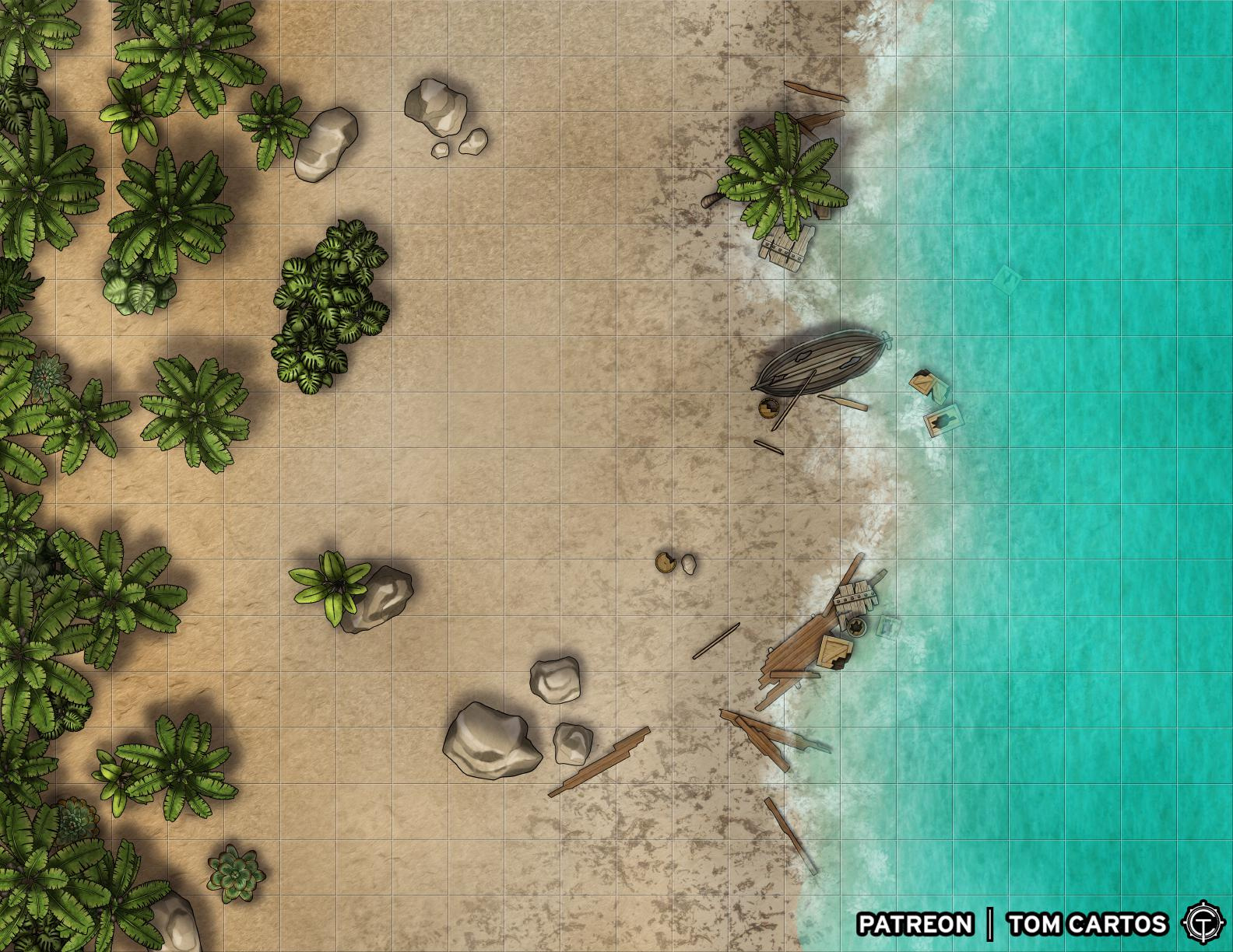 Beach Wreck [22X17] - Into The Wilds Free Map Pack : R/Battlemaps throughout Palm Trees Beach Wreck Map Dnd