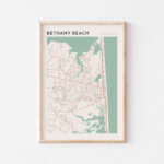 Bethany Beach Map Poster, Bethany Beach Print, Bethany Beach Throughout Map Of Sea Colony Bethany Beach Delaware