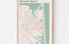 Bethany Beach Map Poster, Bethany Beach Print, Bethany Beach within Map Of Sea Colony Bethany Beach