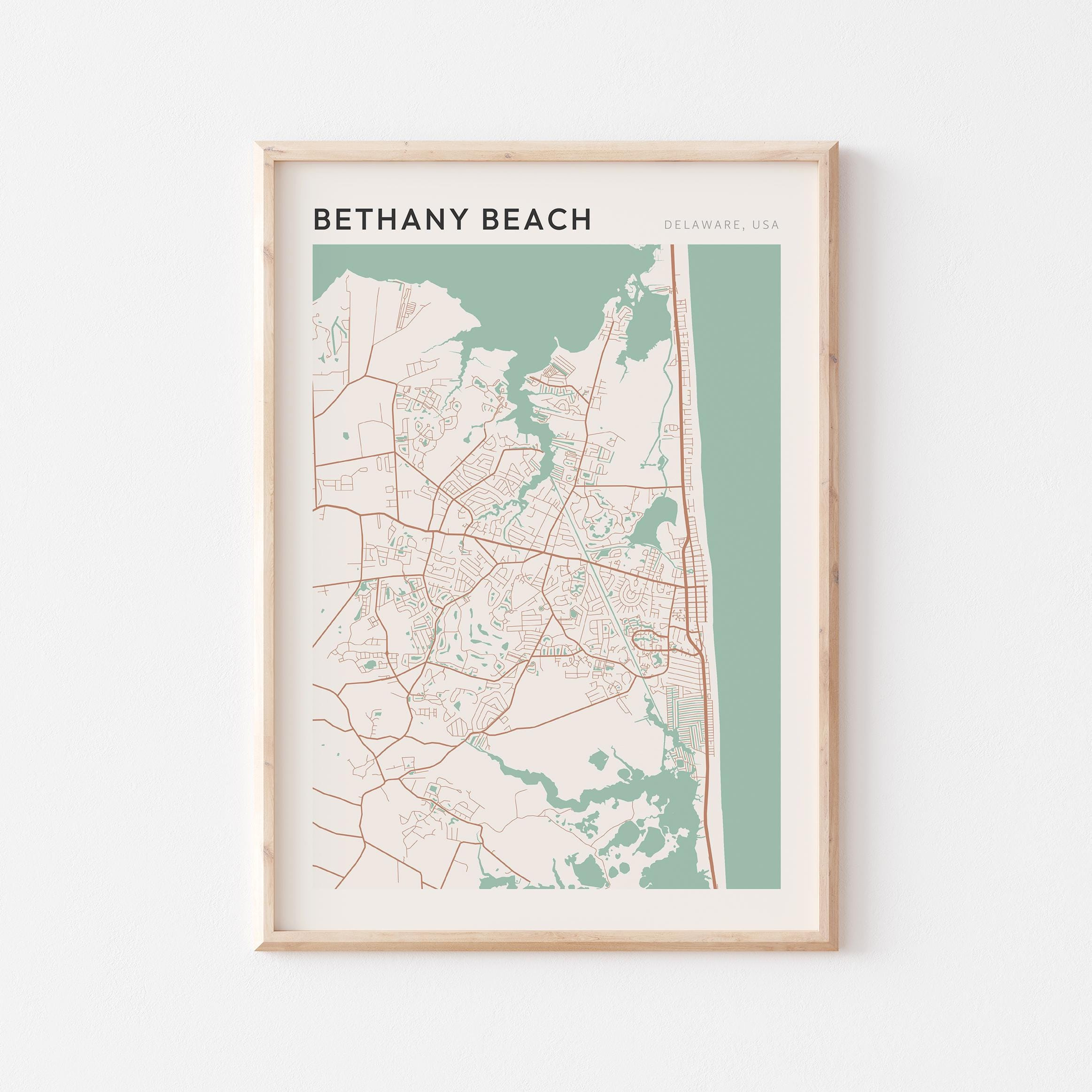 Bethany Beach Map Poster, Bethany Beach Print, Bethany Beach within Map Of Sea Colony Bethany Beach