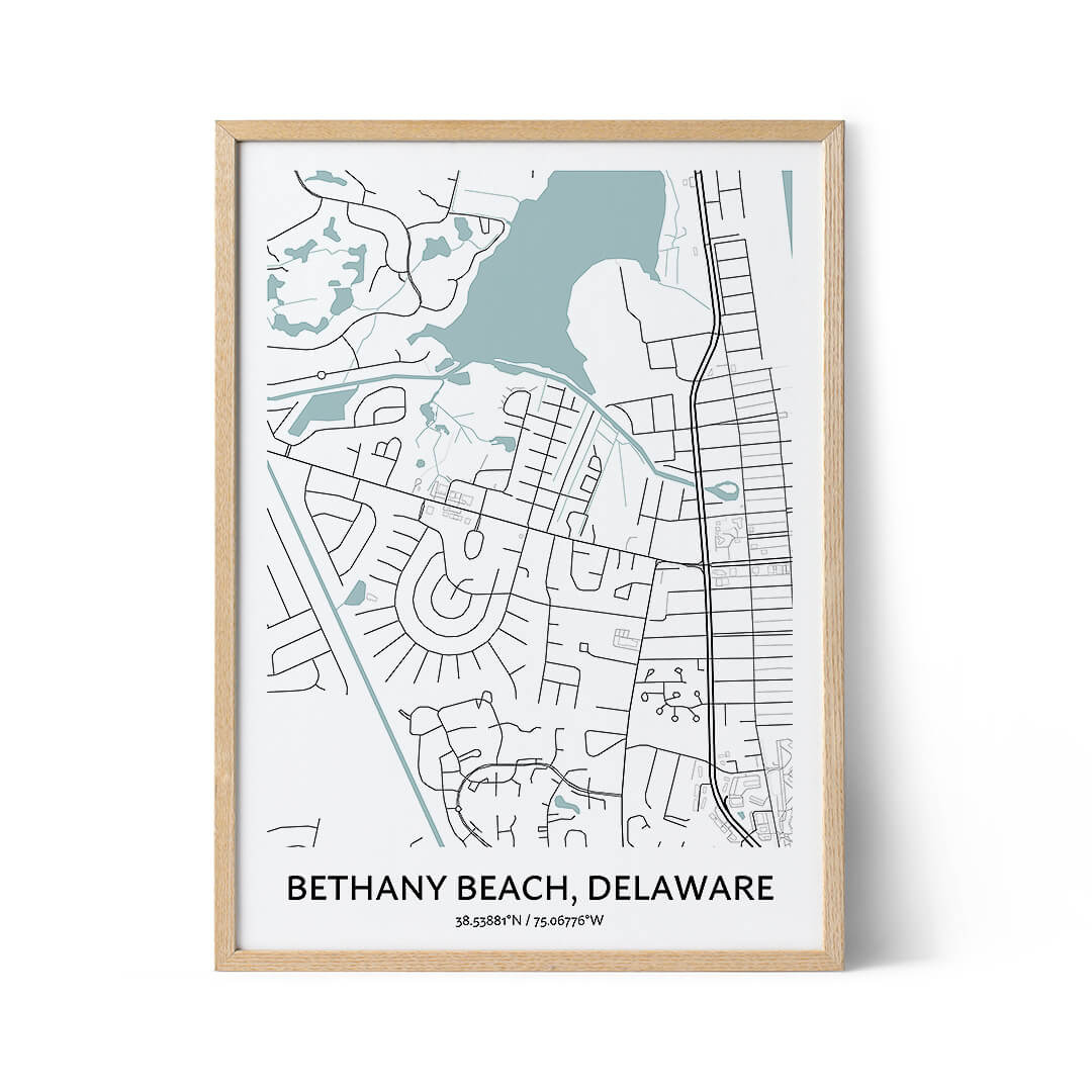 Bethany Beach Map Poster - Your City Map Art - Positive Prints throughout Map Of Bethany Beach Delaware