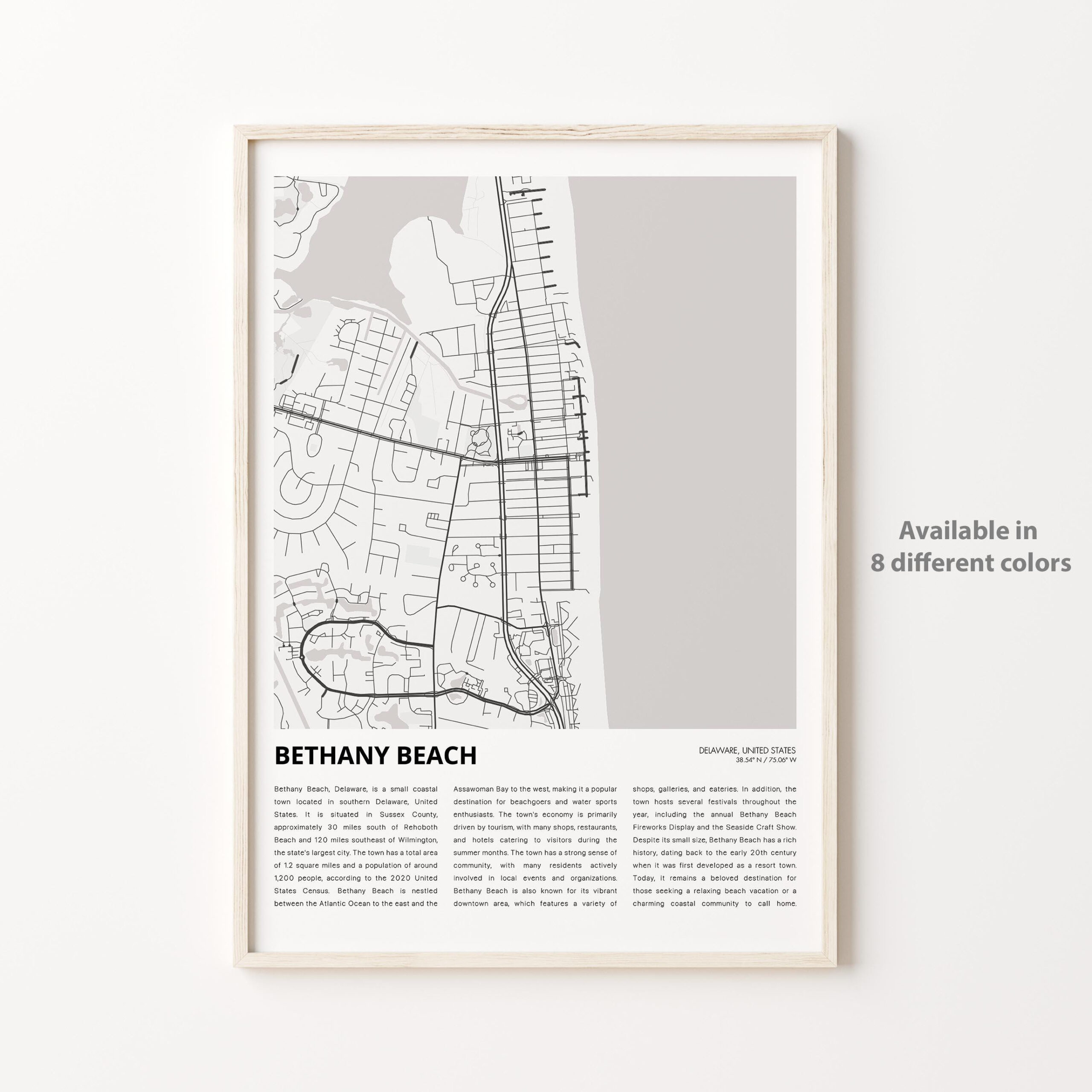 Bethany Beach Map Print, Bethany Beach Travel Map, Bethany Beach intended for Sea Colony Bethany Beach Map
