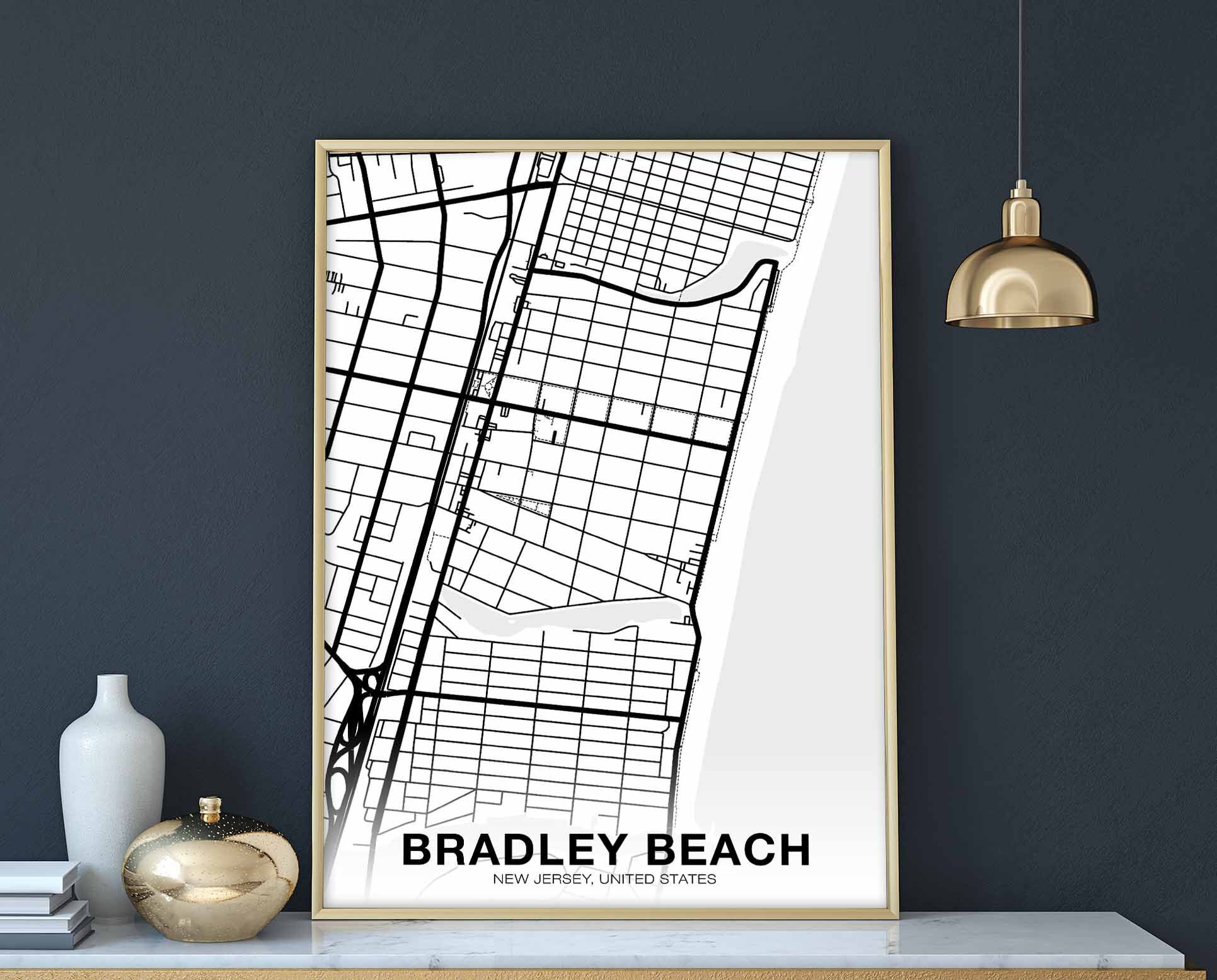 Bradley Beach New Jersey Nj Usa Map Poster Black White Hometown regarding Map of Bradley Beach Nj