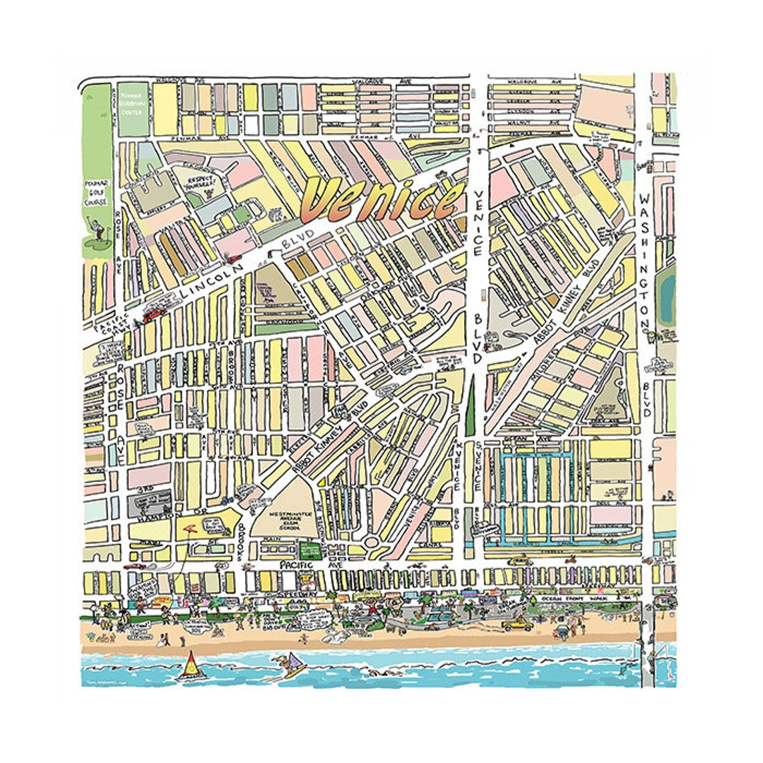 Buy Venice Ca Map Print Hand-Drawn L.a. California Beach Ocean Art Home Illustration Cartography Urban City Custom Street Drawing Real Estate Online regarding Map Of California Venice Beach