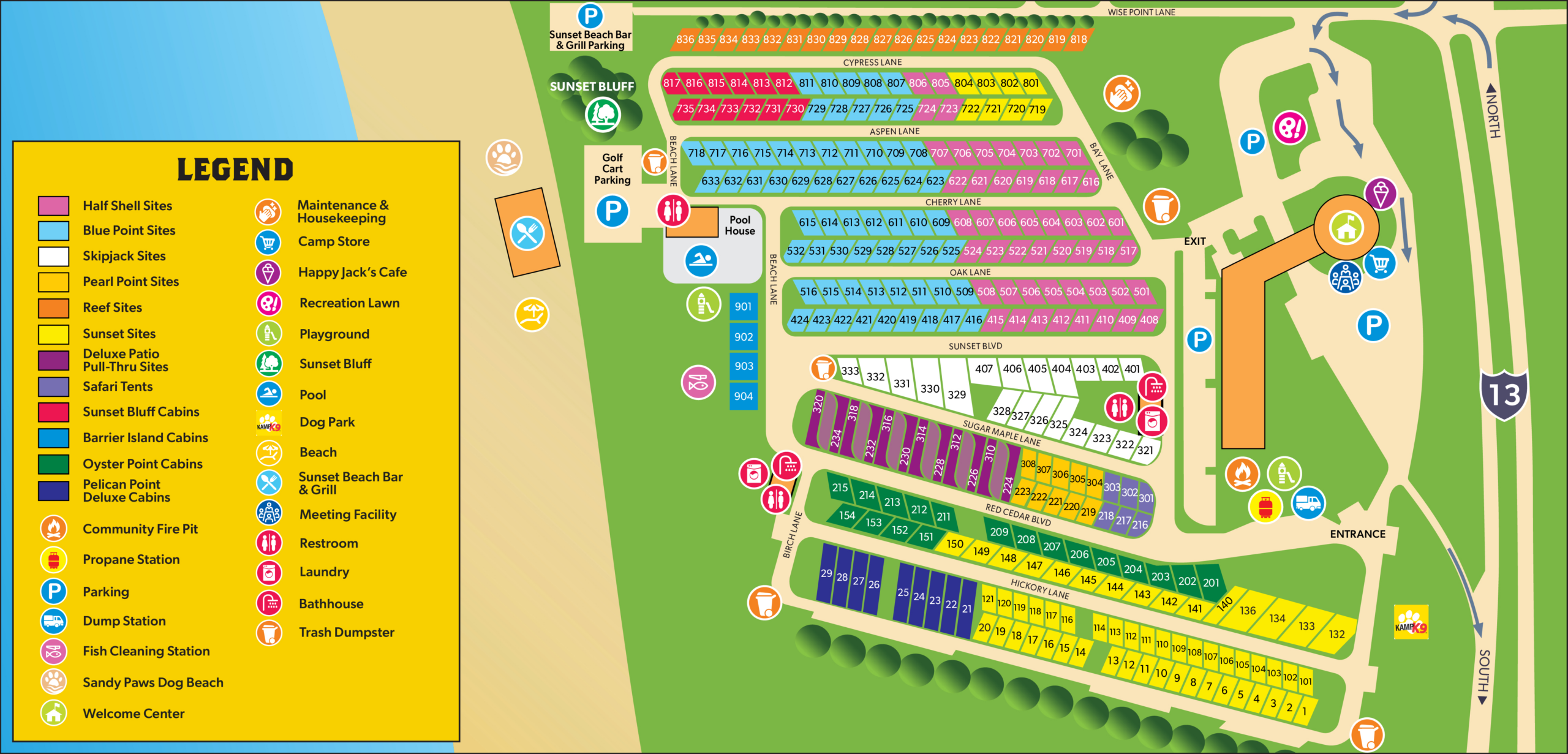 Campground Map | Cape Charles/Chesapeake Bay Koa Resort pertaining to Virginia Beach Koa Campground Map