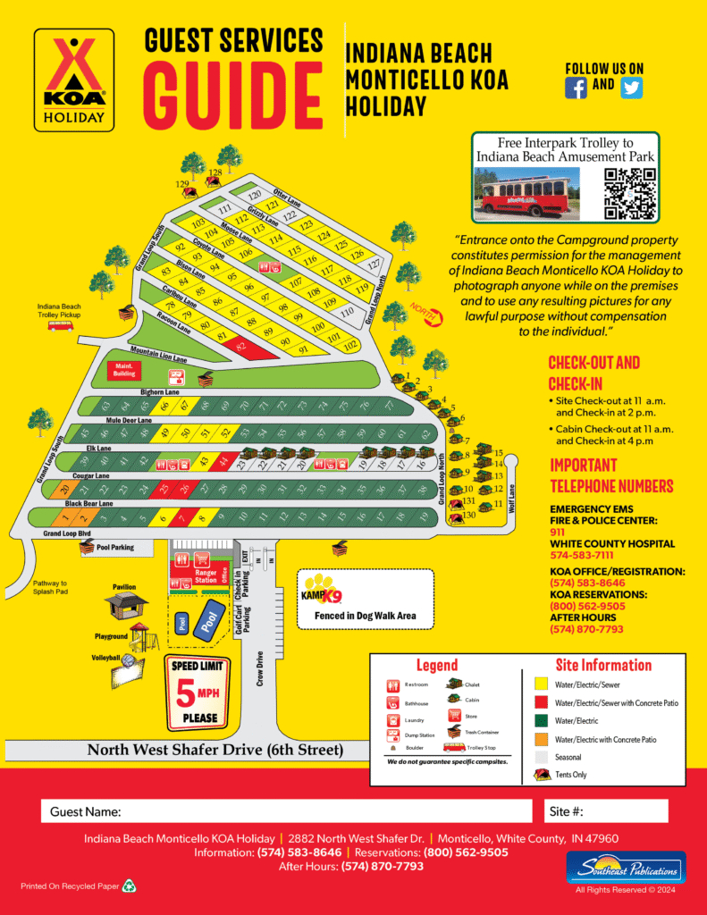 Campground Map - Indiana Beach in Map Of Indiana Beach Campground