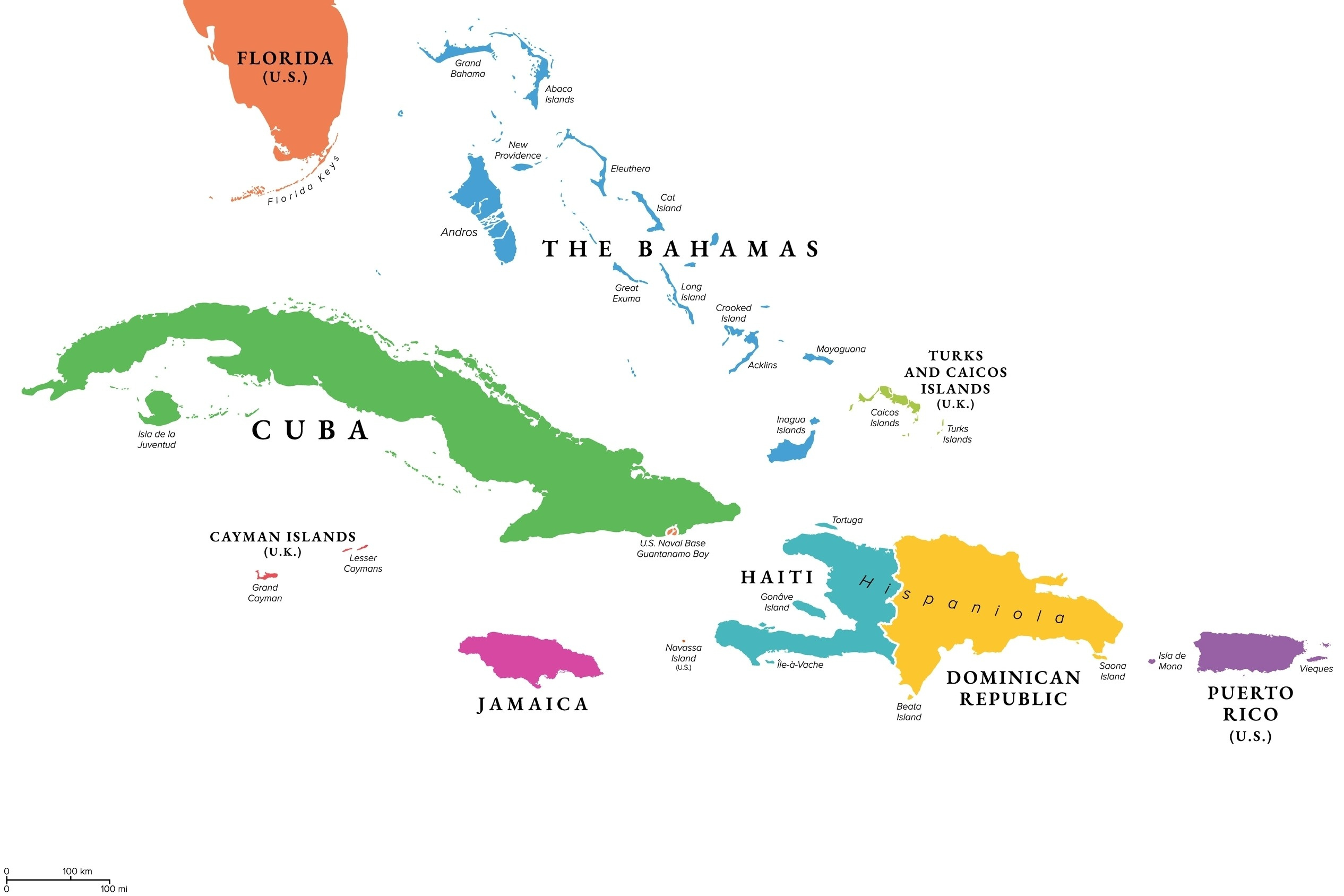 Caribbean Islands Map With Countries, Sovereignty, And Capitals with Map of Islands Off the East Coast of Florida