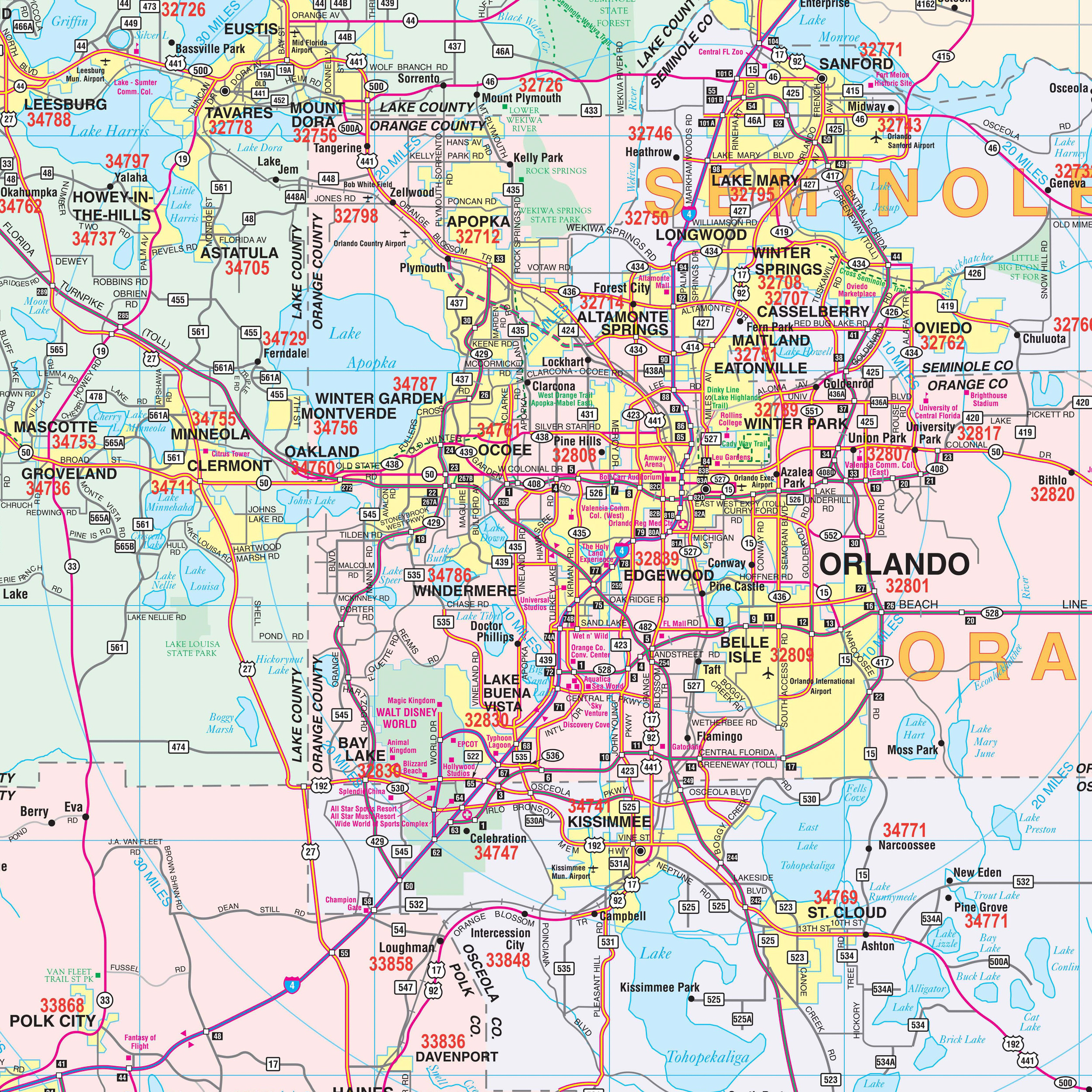 Central Florida Regional Wall Mapkappa - The Map Shop throughout Map Of Central Florida East Coast