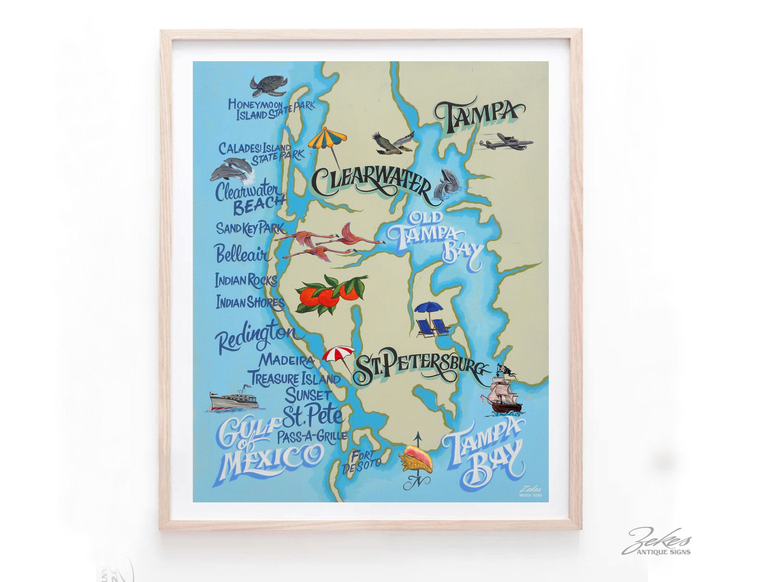 Clearwater Tampa Florida Beach Map Print Beach House Decor in Map Of Tampa Florida Beaches