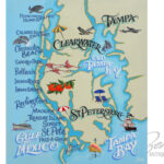 Clearwater Tampa Florida Beach Map Print Beach House Decor Throughout Beaches In Tampa Florida Map