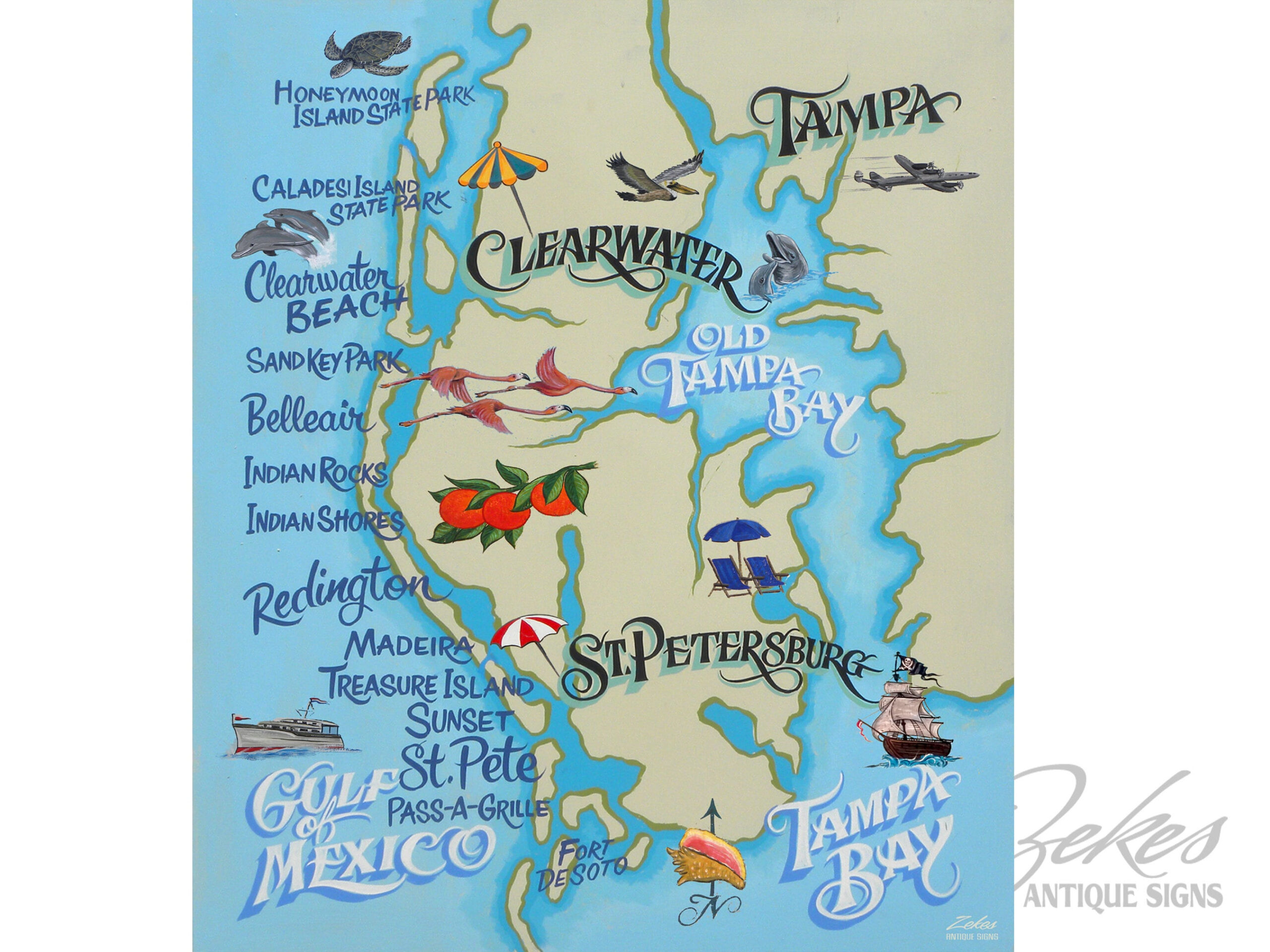 Clearwater Tampa Florida Beach Map Print Beach House Decor throughout Beaches in Tampa Florida Map
