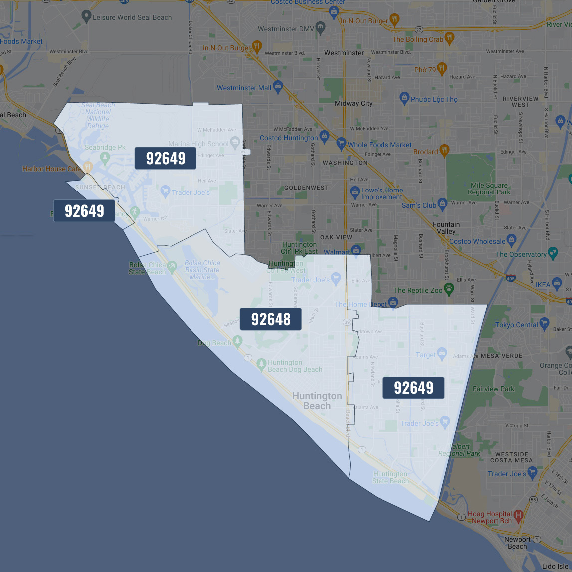 Coastal Huntington Beach Zip Code Map | John Garcia - Realtor inside Zip Code Map Huntington Beach