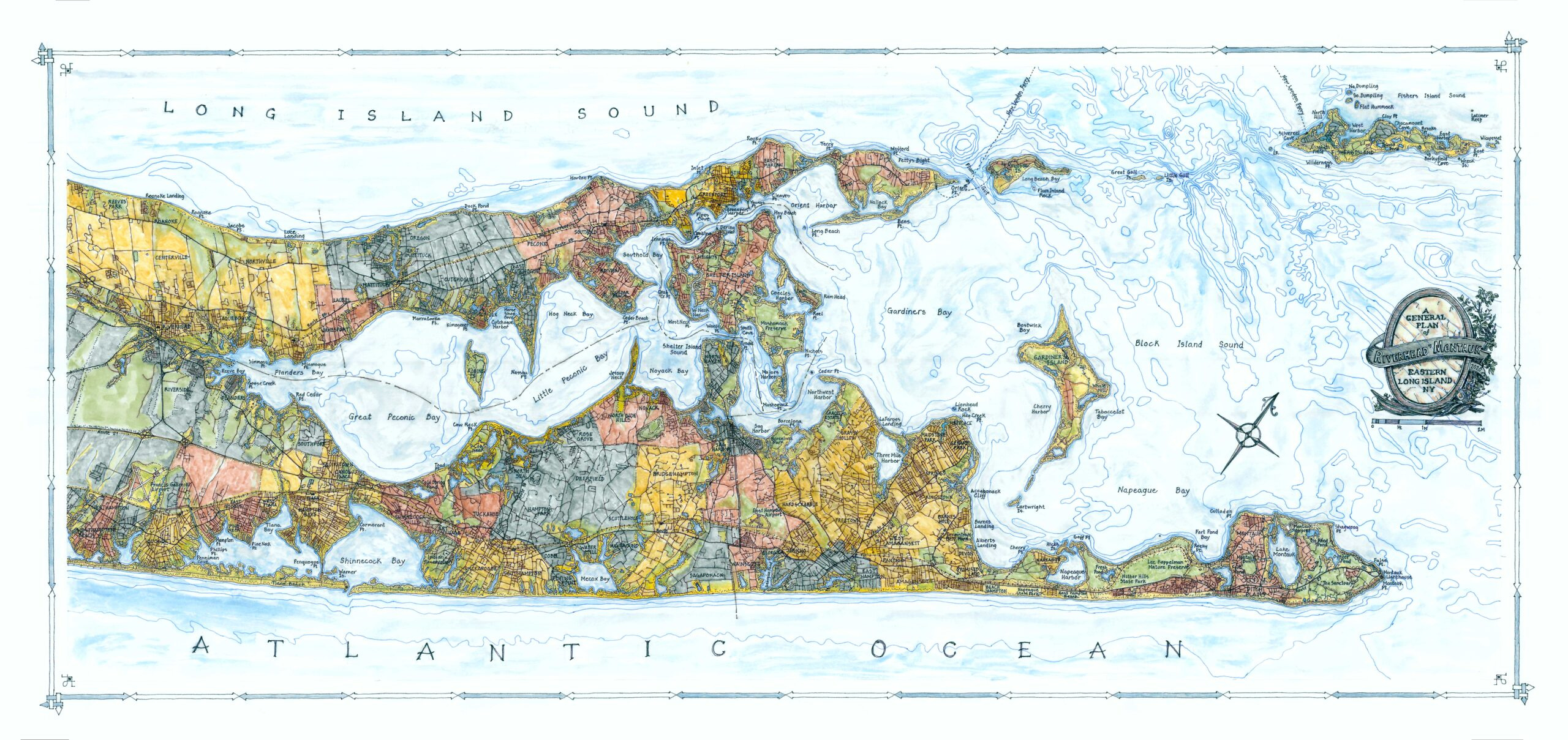 Coastal Map Of Long Island Sound &amp;amp; Montaukjoseph Tarella for Map of Long Island Ny Beaches