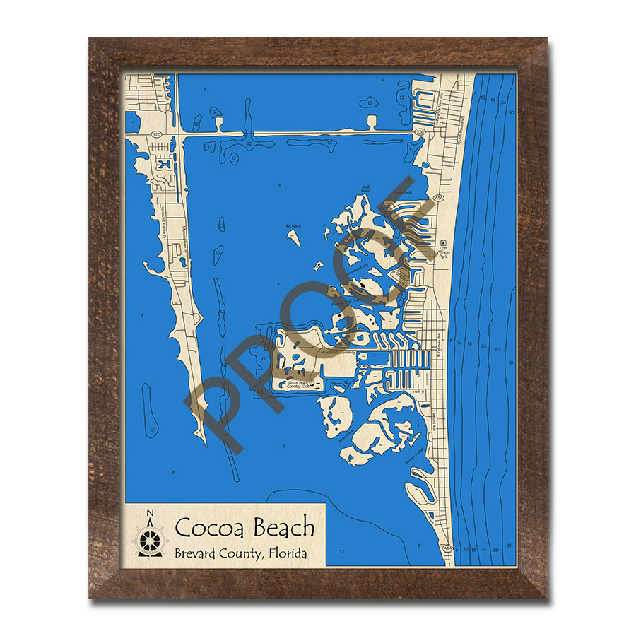 Cocoa Beach, Florida 3D Wood Map | Laser-Etched Nautical Decor intended for Long Beach Island Map Nj