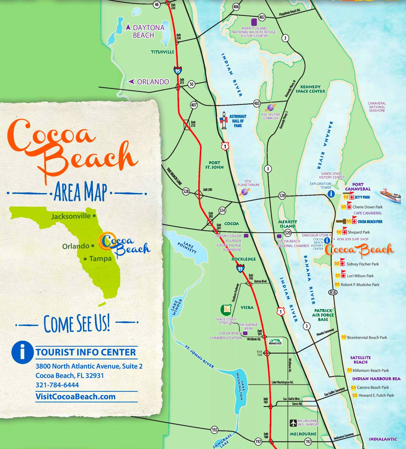 Cocoa Beach Tourist Map - Ontheworldmap inside Cocoa Beach on a Map