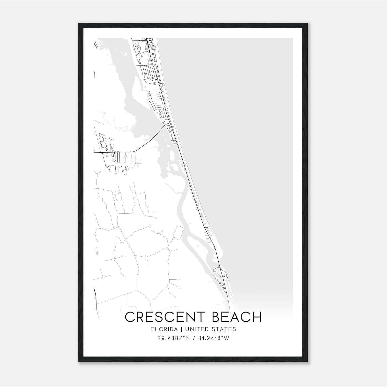 Crescent Beach Florida Map Poster, Modern Home Decor Wall Art Print - Custom Maps &amp;amp; Posters regarding Map Of Crescent Beach Fl