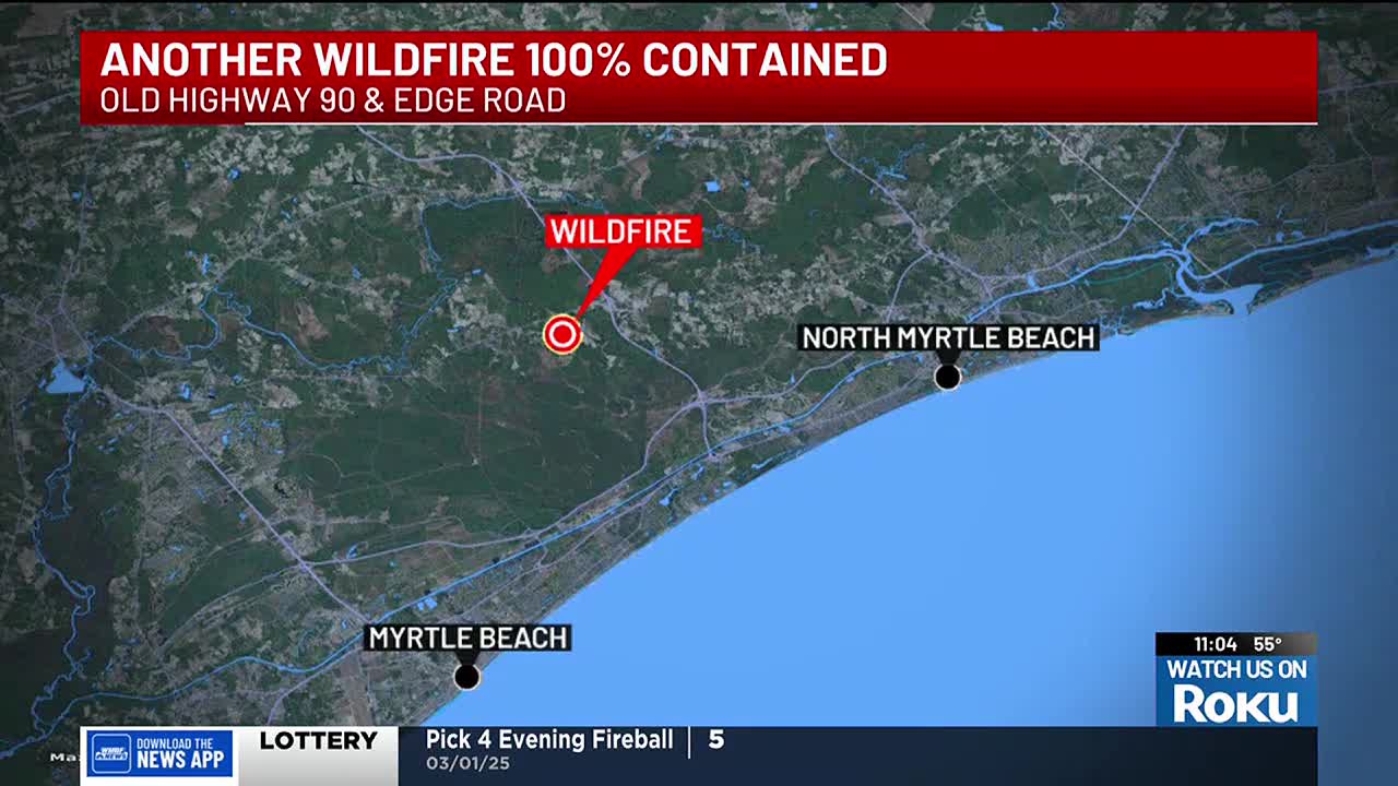 Crews Fully Contain Wildfire Near Lewis Ocean Bay Preserve, Highway 90 intended for Fires Myrtle Beach Sc Map
