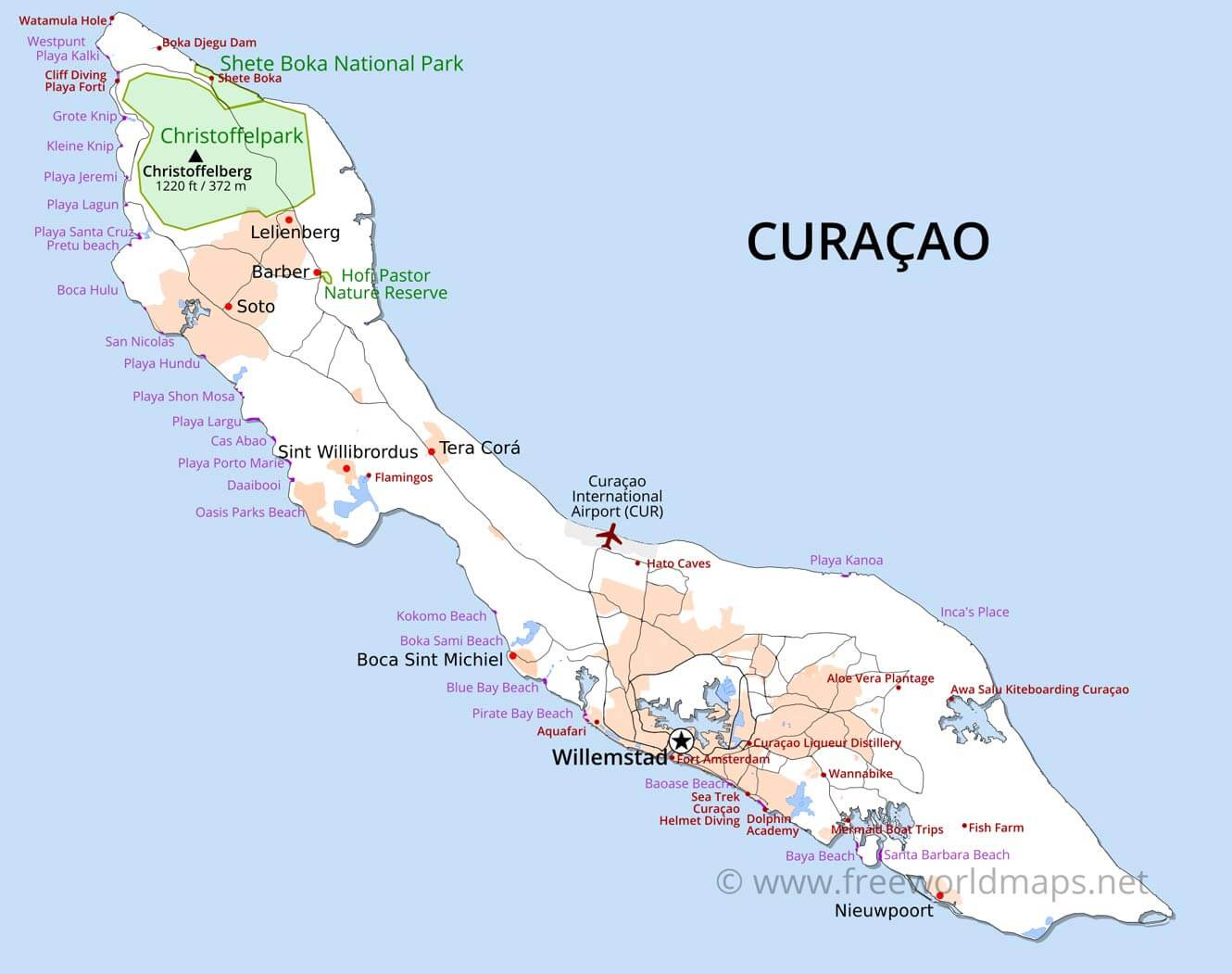 Curaçao Map; Geographical Features Of Curaçao Of The Caribbean with Map of Beaches in Curacao