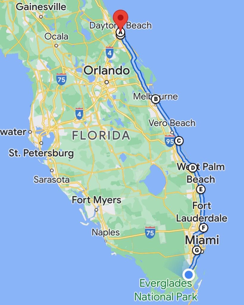 Daytona Beach Fl To Florida City Fl - Road Trip To Key West | Day intended for Driving on Daytona Beach Map