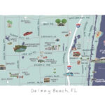 Delray Beach Map Art Prints  Florida Artwork   Delray Illustration   South  Florida Original Art   Delray Landmark Map Within Delray Beach On A Map