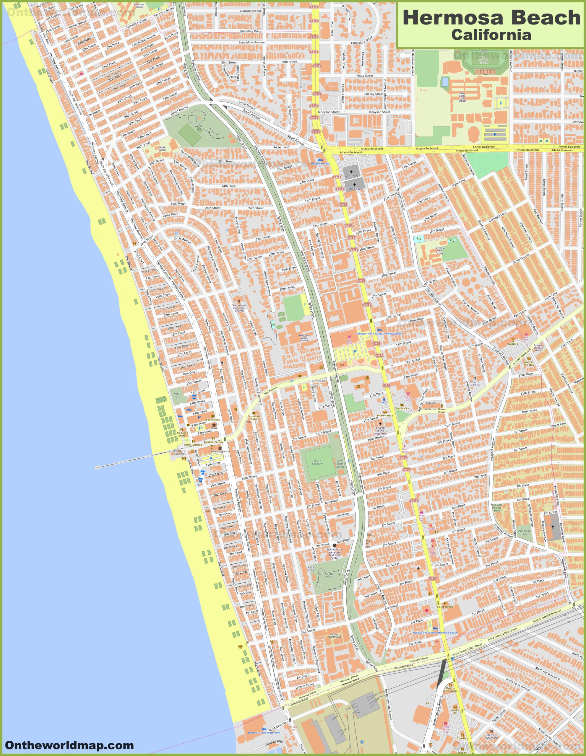 Detailed Map Of Hermosa Beach - Ontheworldmap within Map of Hermosa Beach Ca