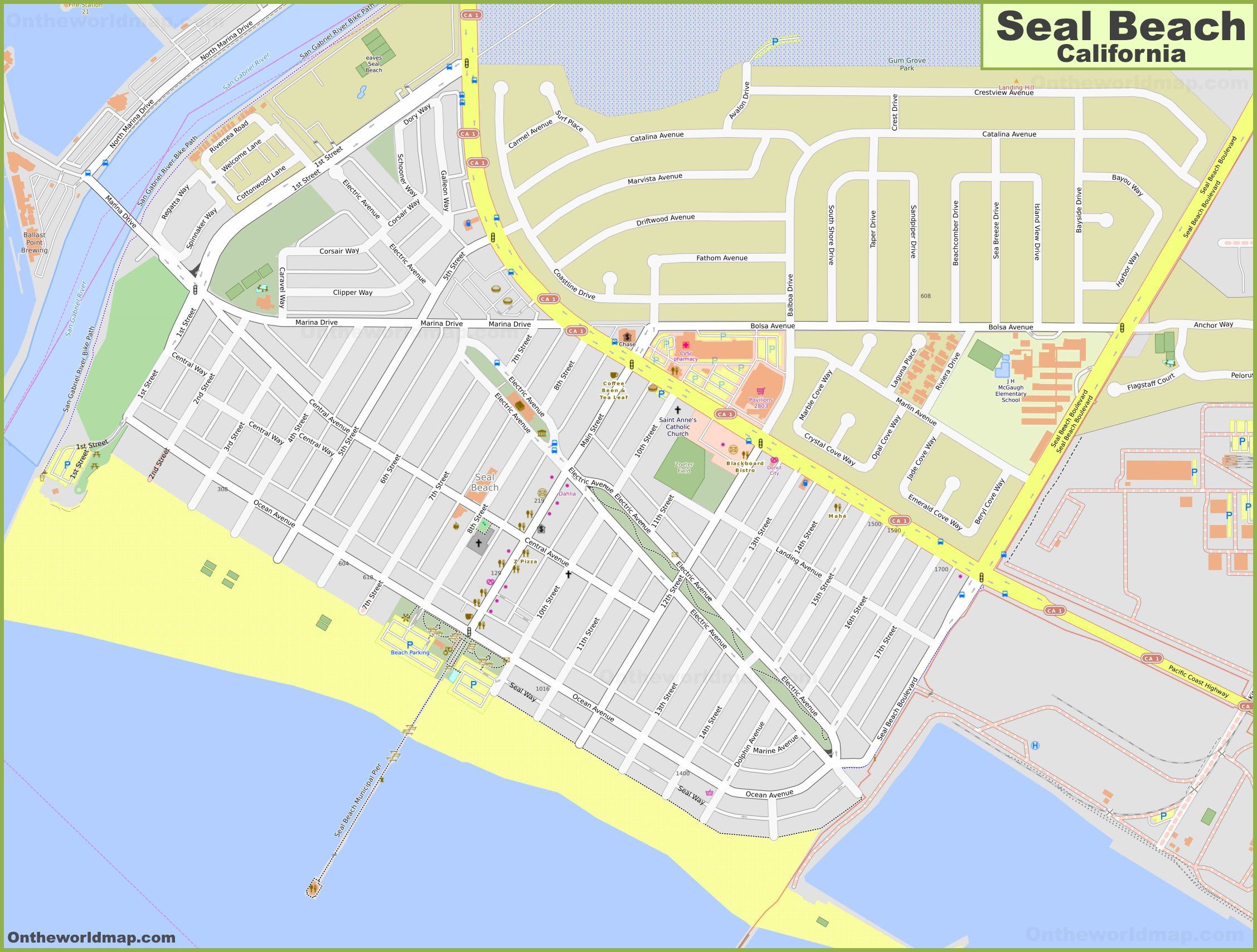 Detailed Map Of Seal Beach - Ontheworldmap regarding Map of Seal Beach Ca