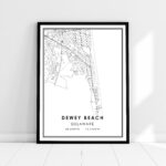 Dewey Beach Map Print Poster Canvas | Delaware Map Print Poster In Map Of Dewey Beach Delaware