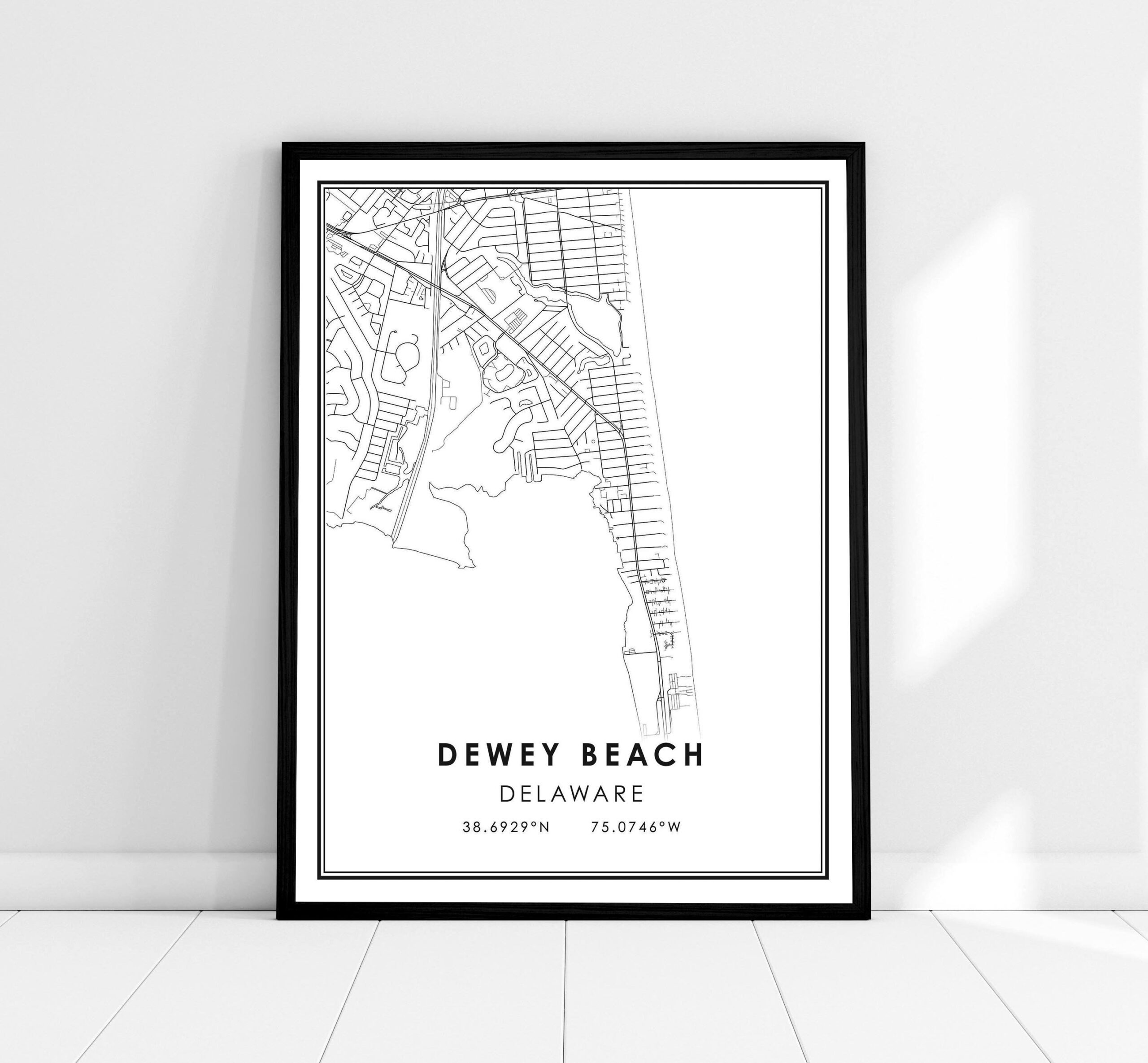 Dewey Beach Map Print Poster Canvas | Delaware Map Print Poster in Map of Dewey Beach Delaware