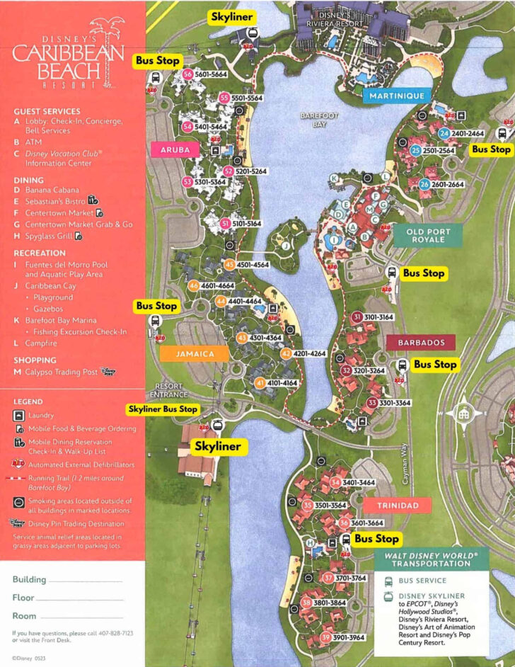 Map of Caribbean Beach Resort in Disney World
