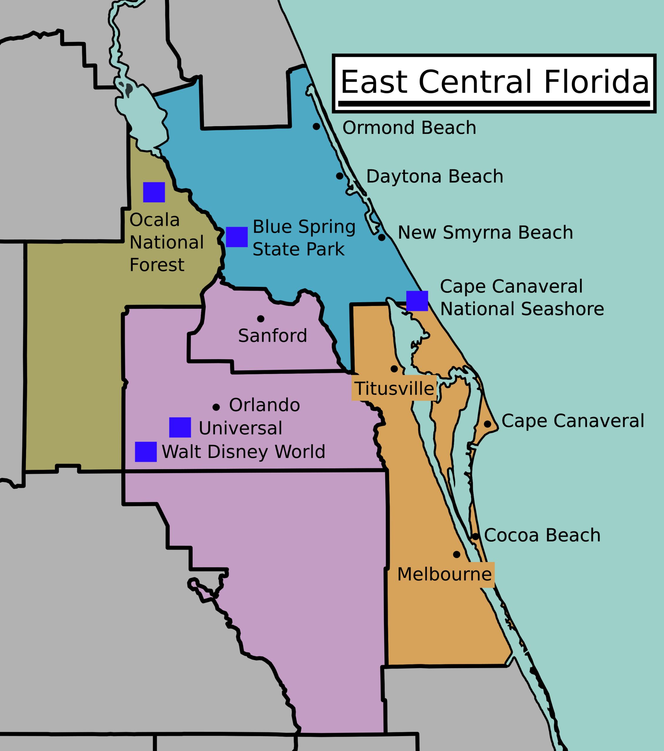 East Central Florida – Travel Guide At Wikivoyage within Map Of East Florida Coast