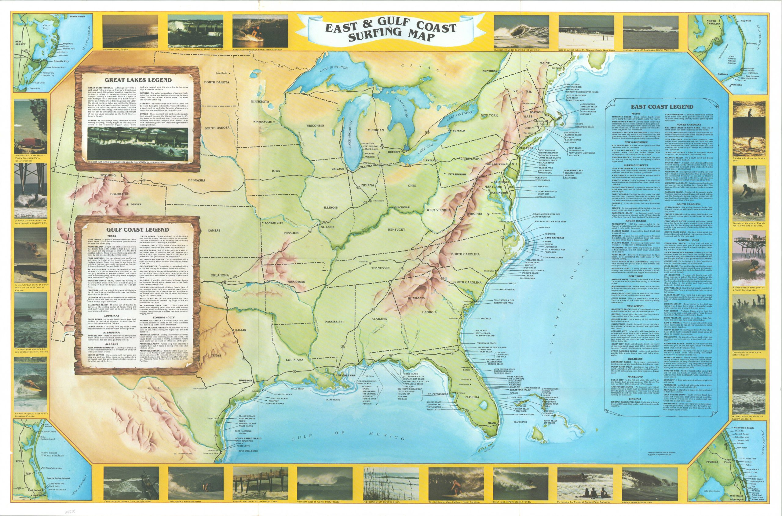 East &amp;amp; Gulf Coast Surfing Map in Us East Coast Beaches Map