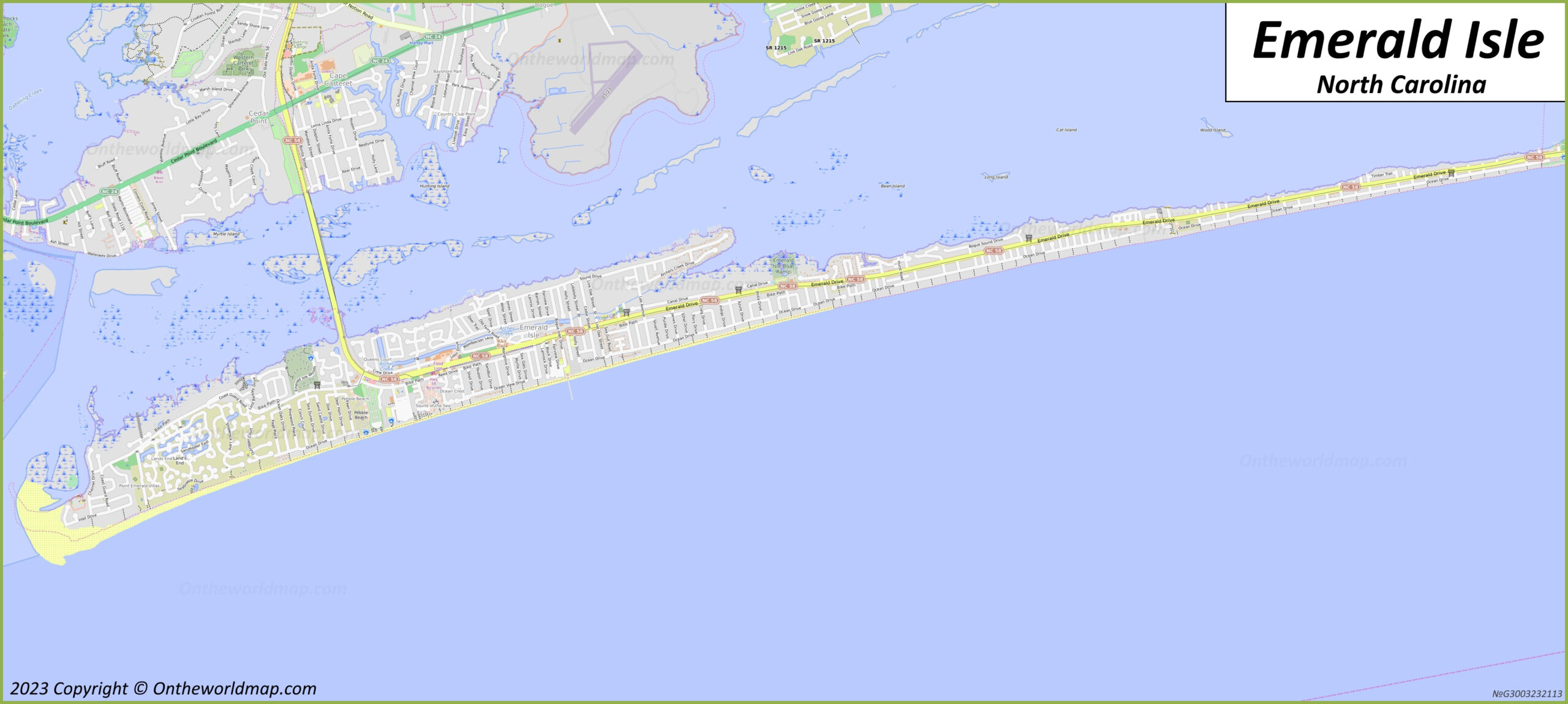Emerald Isle Map | North Carolina - Ontheworldmap intended for Emerald Isle Beach Nc Map