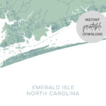 Emerald Isle North Carolina Karte Sofortiger Digitaler Download Throughout Emerald Isle Beach Nc Map