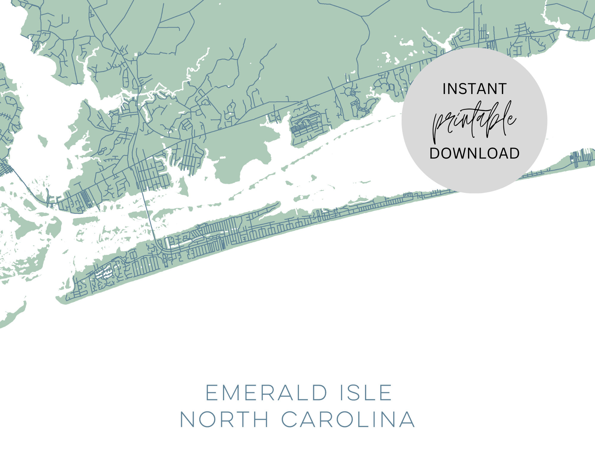 Emerald Isle North Carolina Karte Sofortiger Digitaler Download throughout Emerald Isle Beach Nc Map