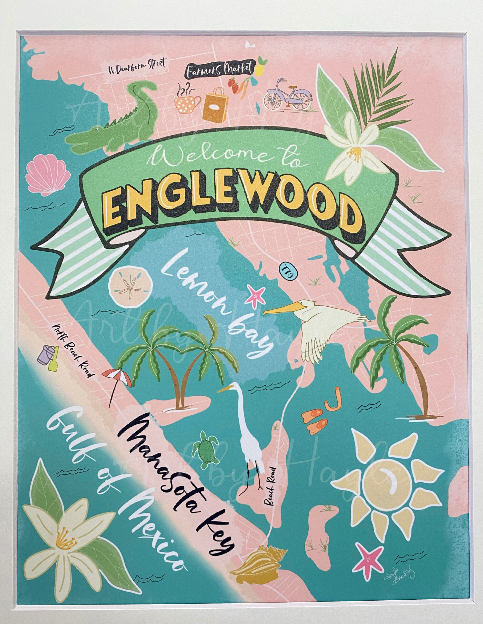 Englewood Florida Map 2 Print throughout Map Of Englewood Beach Florida