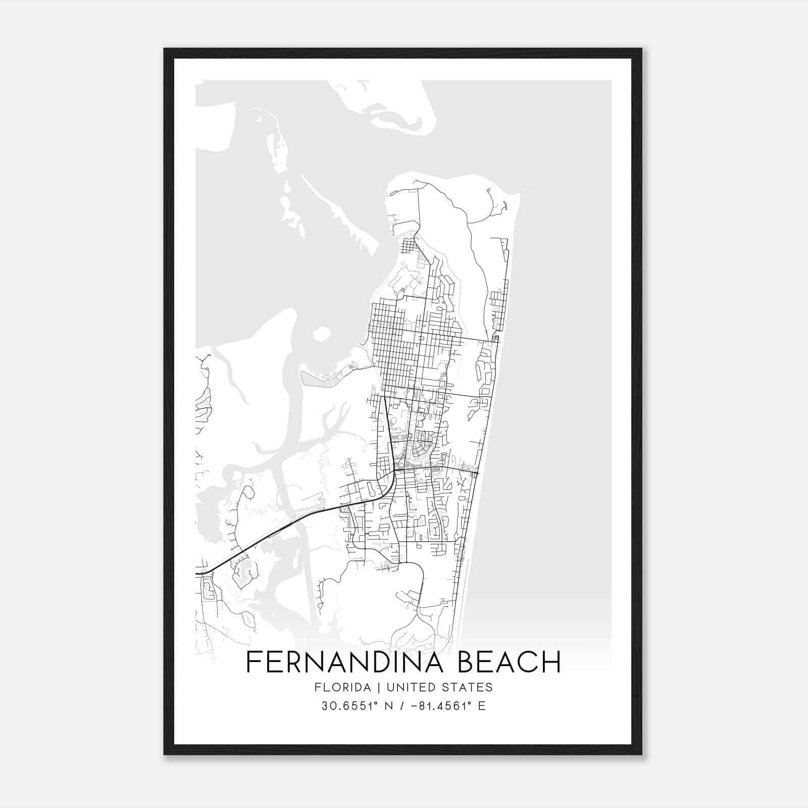 Fernandina Beach Florida Map Poster, Modern Home Decor Wall Art Print - Custom Maps & Posters for Map Of Fernandina Beach Fl