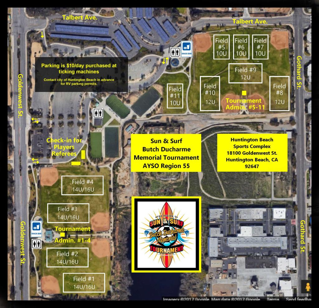 Field Map for Huntington Beach Sports Complex Map