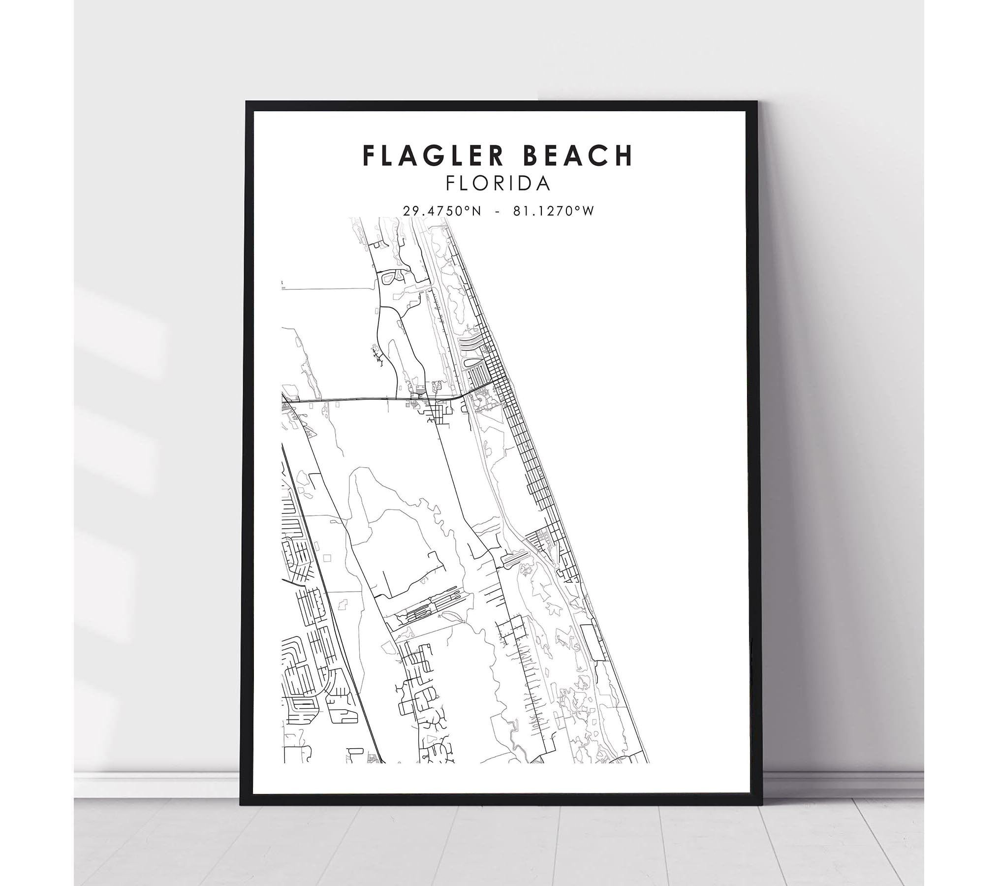 Flagler Beach City Map Print | Flagler Beach Florida Map Print for Map of Florida Flagler Beach
