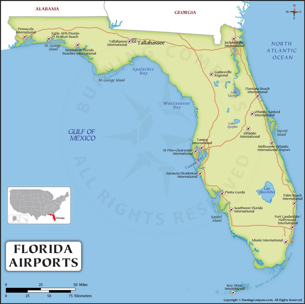 Florida Airport Map, Map Of Florida Airports with regard to Map of Florida East Coast Airports