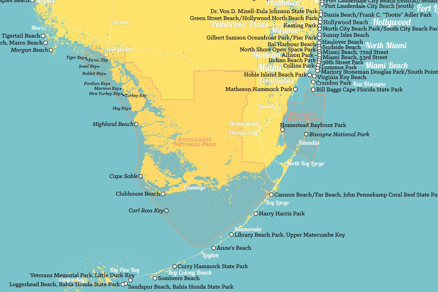 Florida Beaches Map 24X36 Poster - Etsy.de with regard to Beaches in North Florida Map