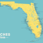Florida Beaches Map 24X36 Poster (Marigold & Turquoise) #873 | Ebay In Map Of Florida Beaches In The Gulf