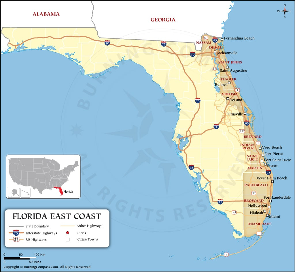 Florida East Coast Map, Map Of Florida East Coast for Map Of Florida East Coast Barrier Islands