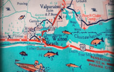 Florida Panhandle Fort Walton Beach Destin Retro Beach Map Print for Beaches In Panhandle Of Florida Map
